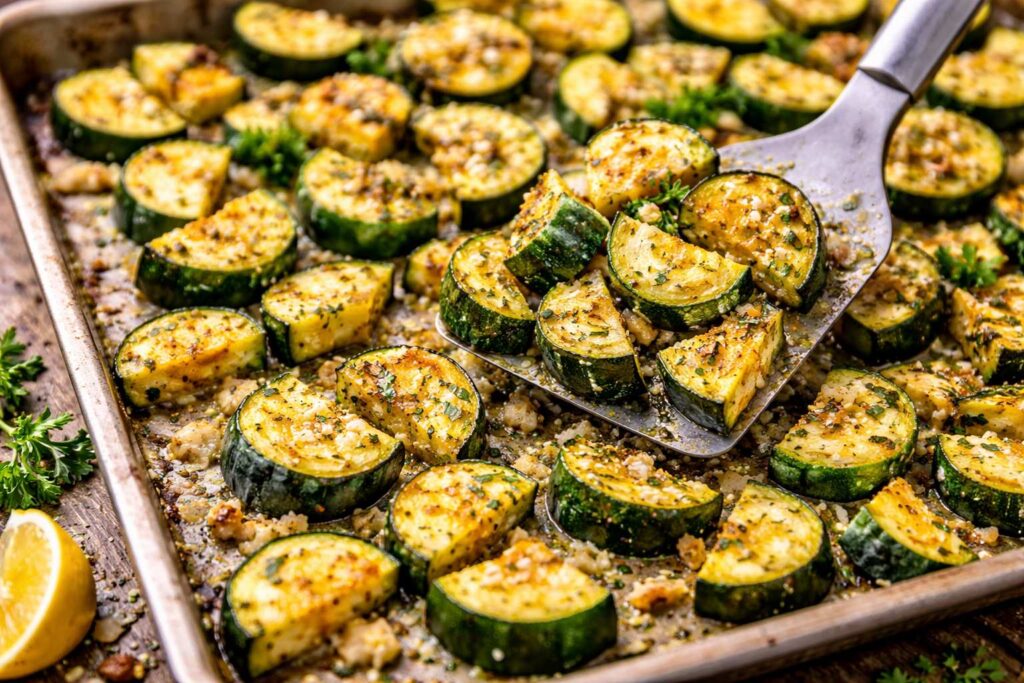 Roasted zucchini with Parmesan and herbs: