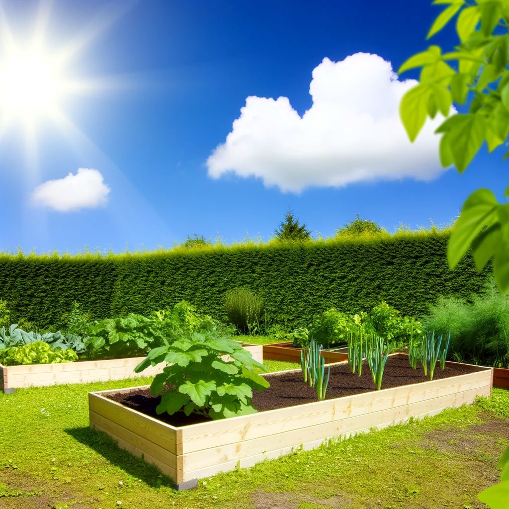 How to Start a Raised Garden 1 A bright and sunny garden location showcasing a variety of plants thriving under the perfect amount of sunlight.