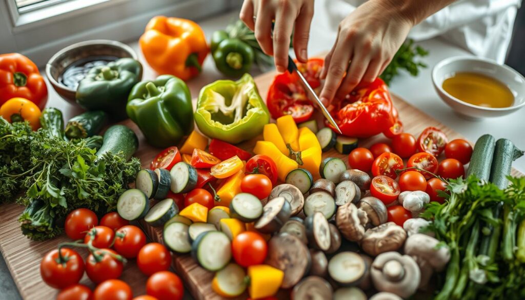Preparing vegetables for vegetarian grilling