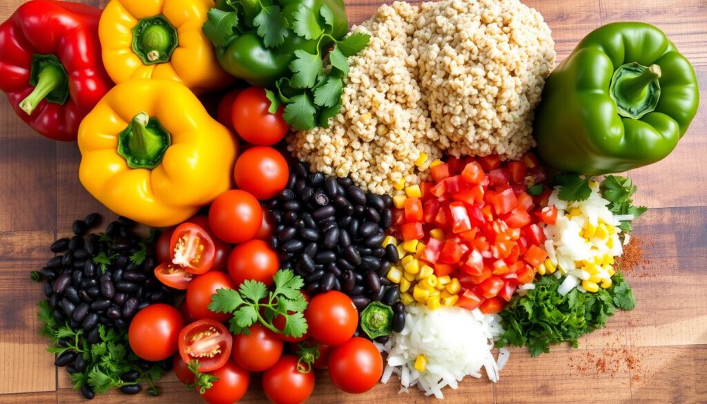 Stuffed Bell Peppers with Quinoa and Vegetables ingredients Stuffed Bell Peppers with Quinoa and Vegetables ingredients