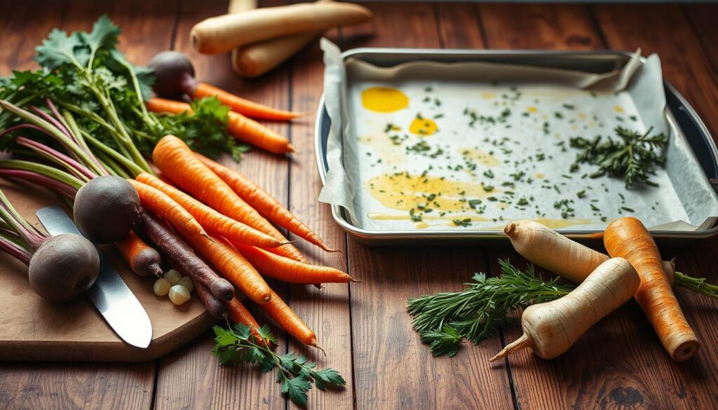 Roasted root vegetables preparation