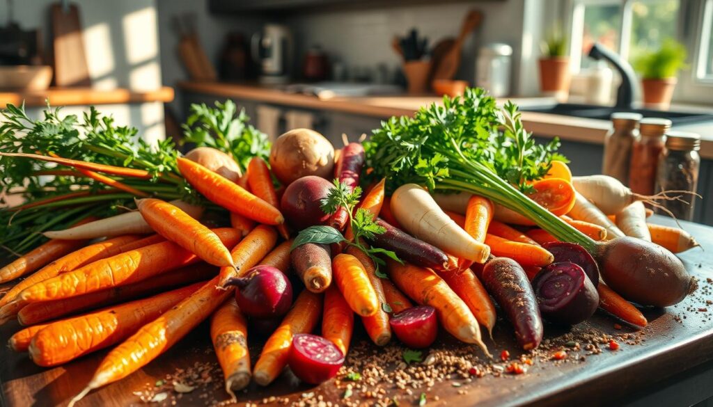 Roasting root vegetables